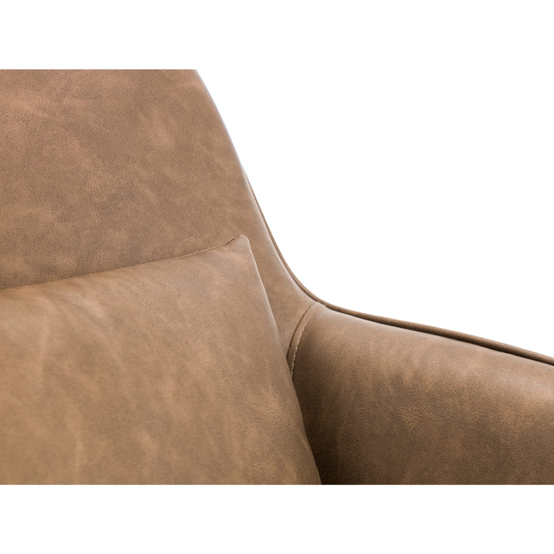 Close-up of a brown leather armchair on a white background