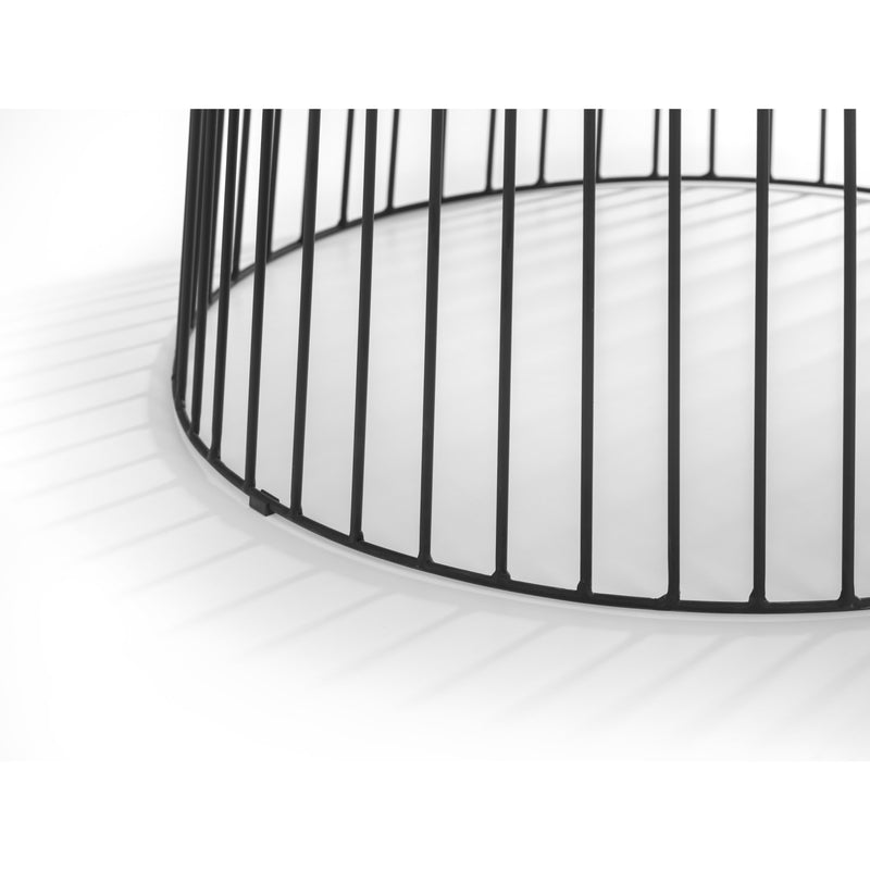 Black metal round table base on a white background