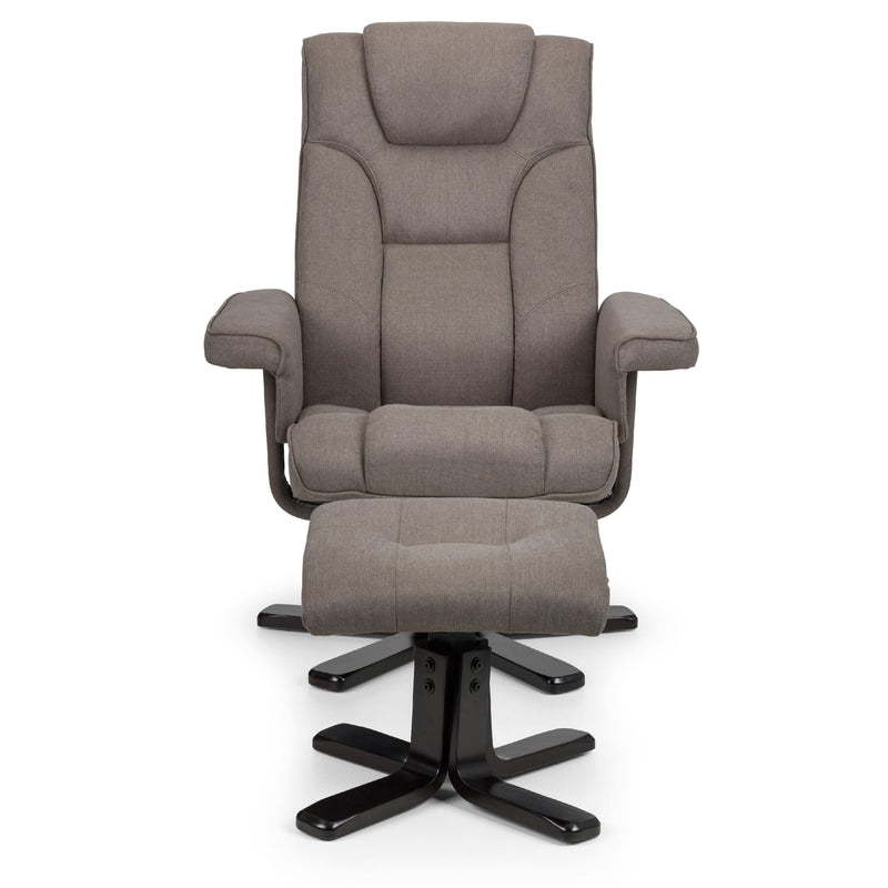 Gray recliner chair with ottoman on a white background
