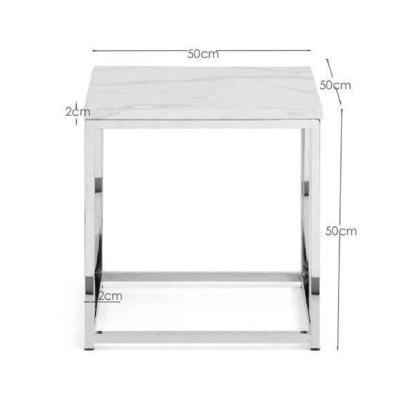White square table with dimensions labeled on a white background