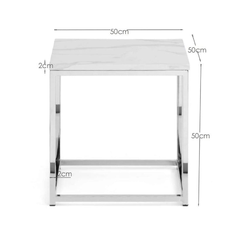 White square table with dimensions labeled on a white background