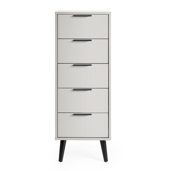 White dresser with four drawers on a white background