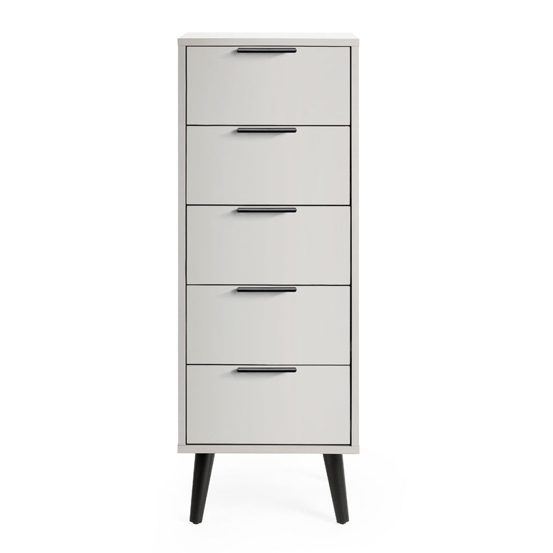 White dresser with four drawers on a white background