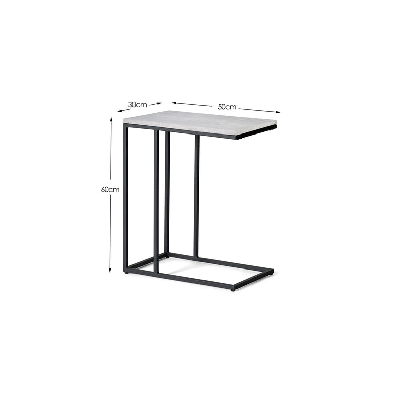 Small table with dimensions labeled on a white background