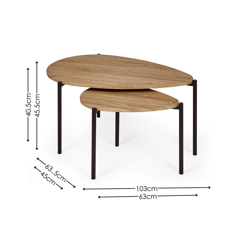 Two wooden tables with dimensions labeled on a white background
