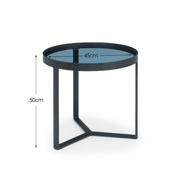 Small round table with dimensions indicated on a white background