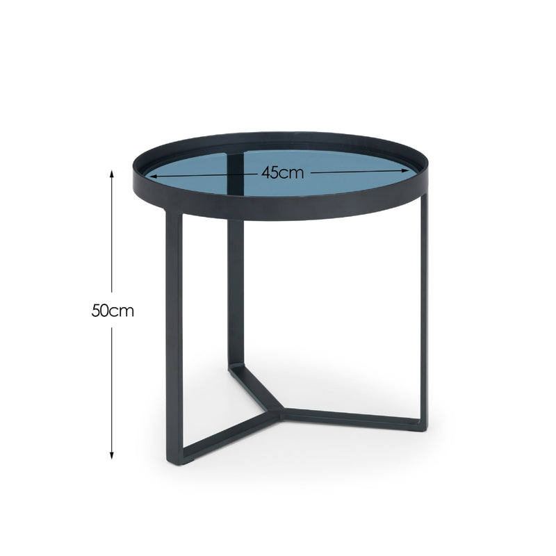 Small round table with dimensions indicated on a white background