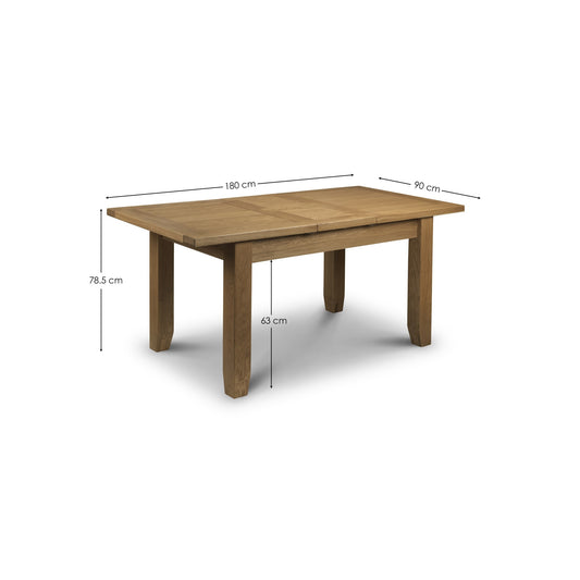 Wooden table with dimensions labeled on a white background