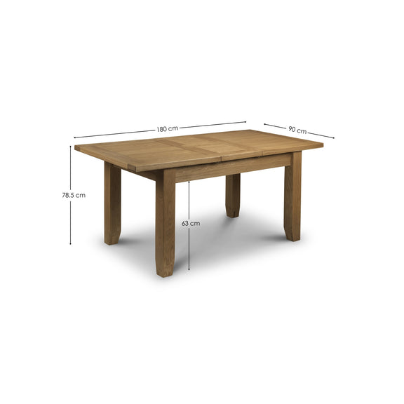 Wooden table with dimensions labeled on a white background