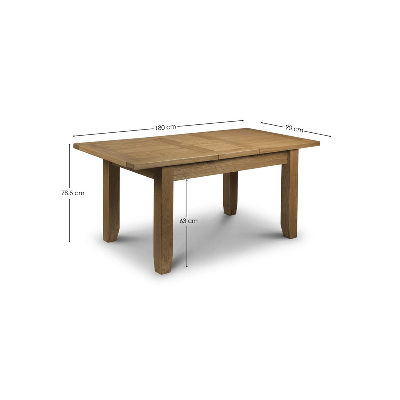 Wooden table with dimensions labeled on a white background