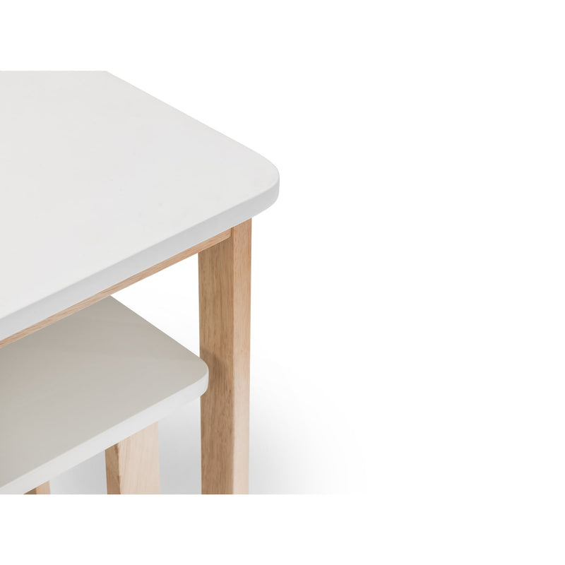White table with wooden legs on a white background