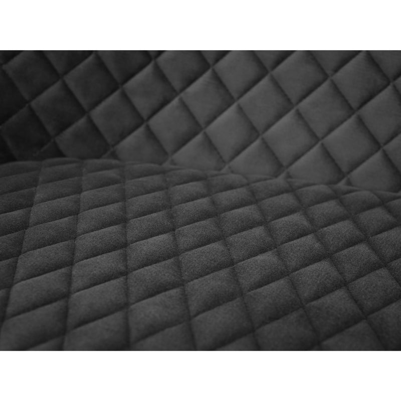Close-up of black quilted fabric with a diamond pattern