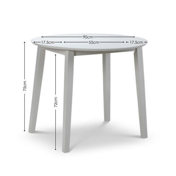 White round table with dimensions labeled on a white background