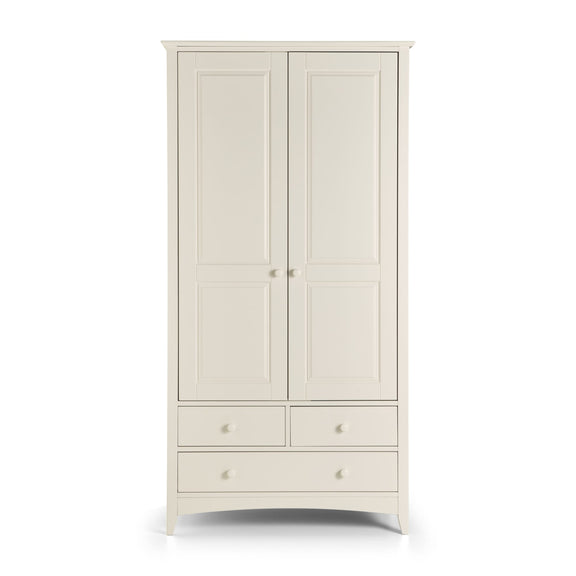 White wardrobe with two doors and three drawers on a white background