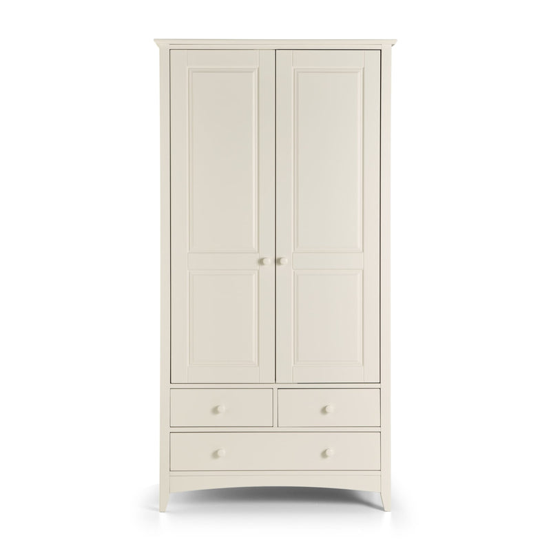 White wardrobe with two doors and three drawers on a white background