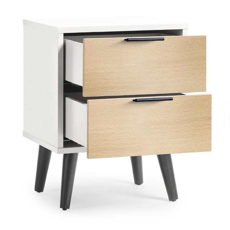 Two-toned nightstand with two drawers on a white background