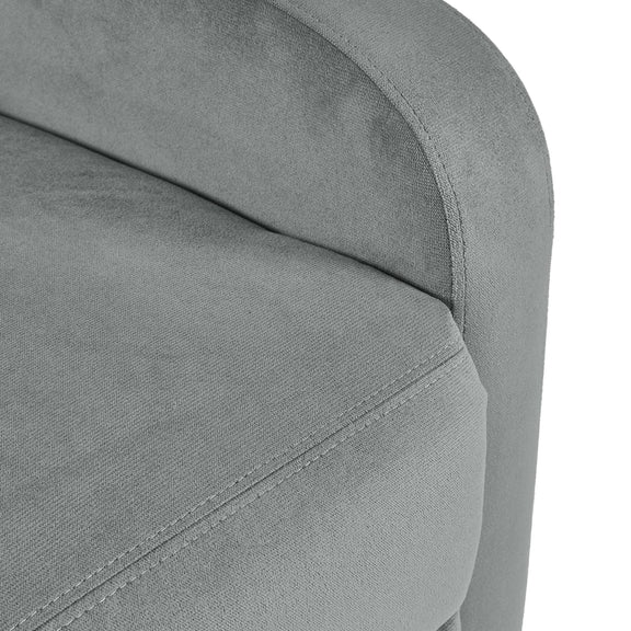 Gray upholstered chair with visible stitching detail on a white background