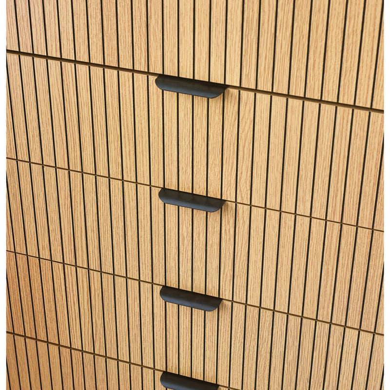 Wooden cabinet with black handles on a white background