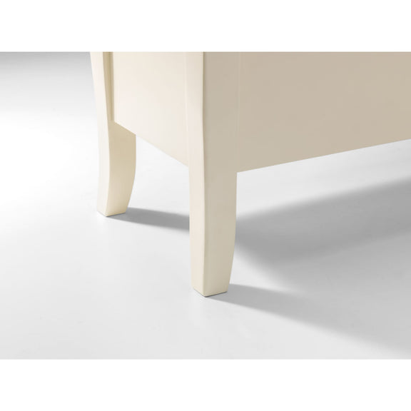 Close-up of a white chair leg on a light gray surface