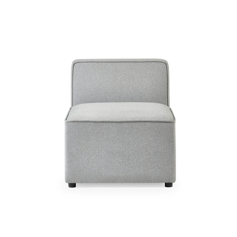 Gray upholstered chair on a white background