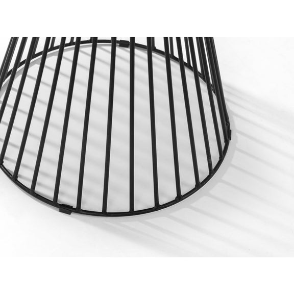 Black metal grill basket on a white background