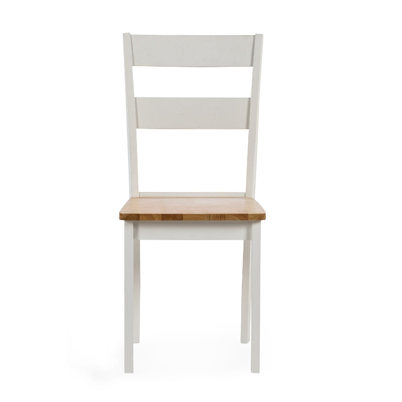 White chair with a wooden seat on a white background