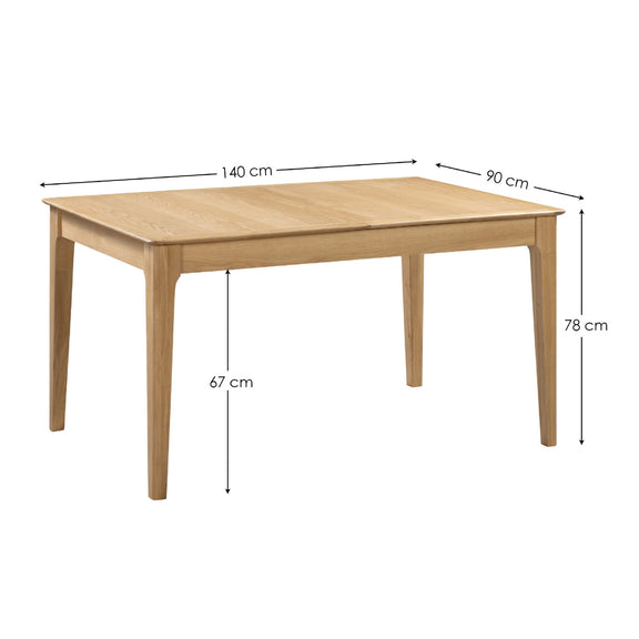 Wooden table with dimensions marked on a white background