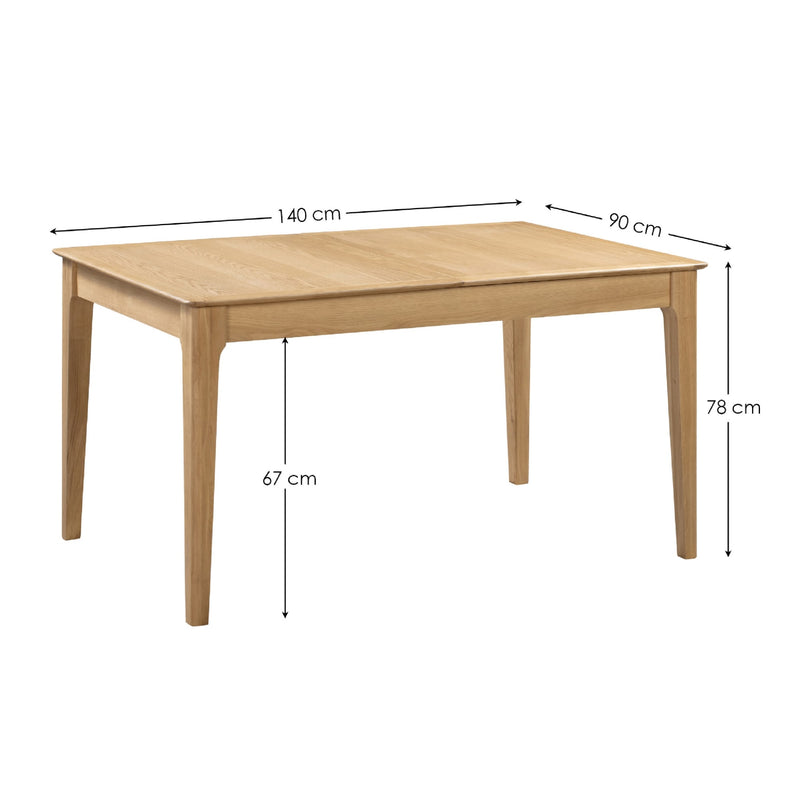 Wooden table with dimensions marked on a white background