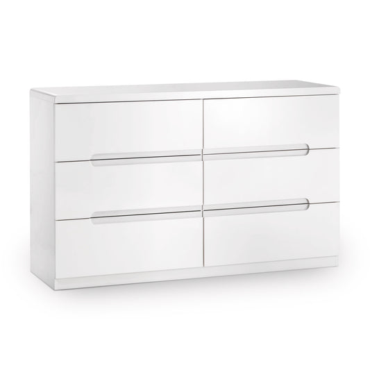 White dresser with four drawers on a white background