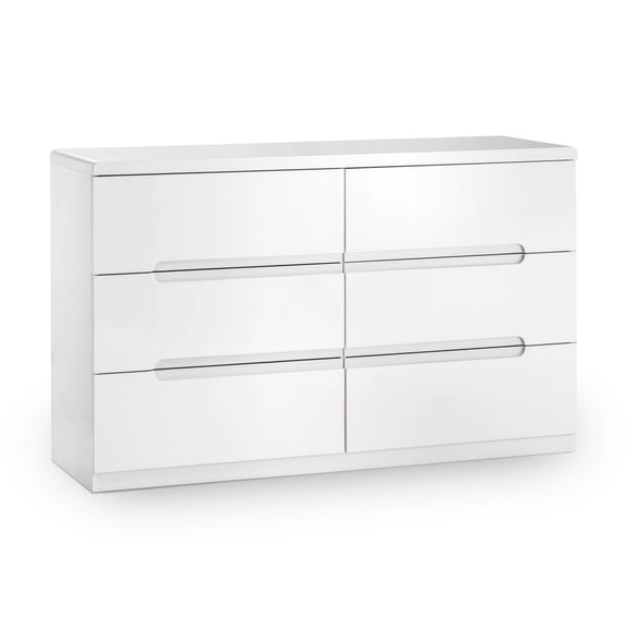 White dresser with four drawers on a white background