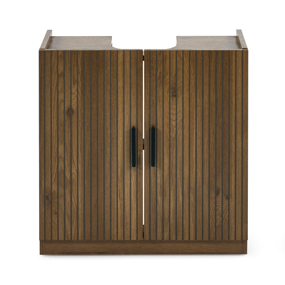 Wooden cabinet with two doors on a white background