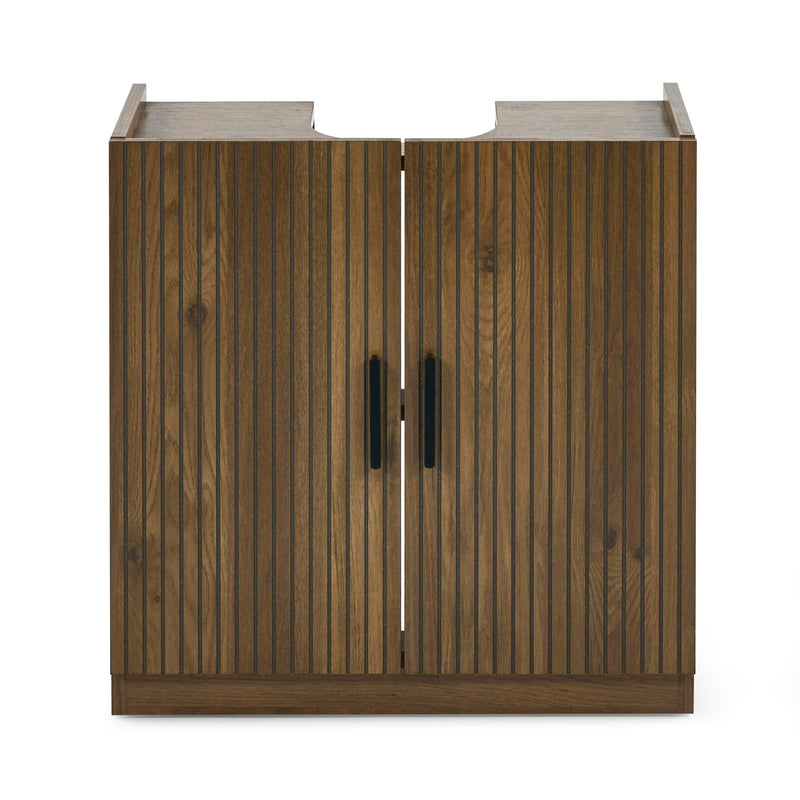 Wooden cabinet with two doors on a white background