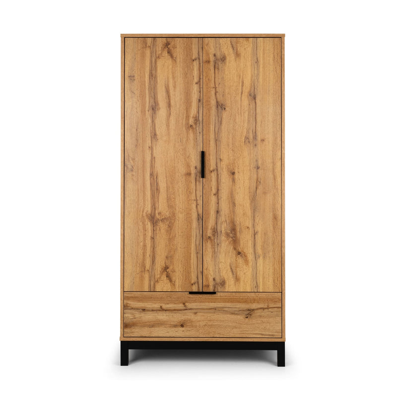 Wooden wardrobe with two doors on a white background