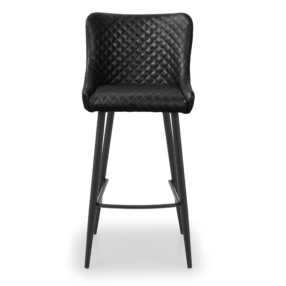 Black quilted bar stool on a white background
