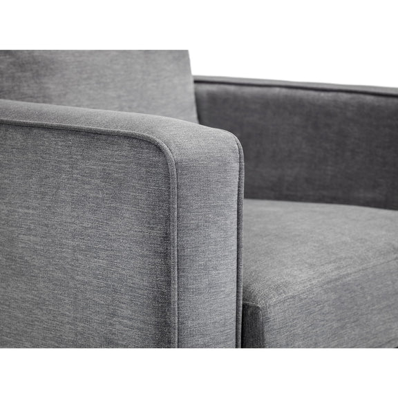 Gray upholstered chair corner on a white background