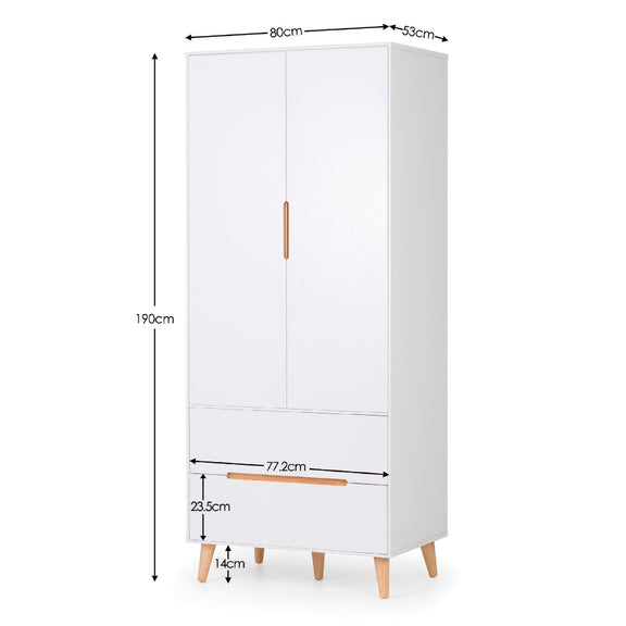 White cabinet with dimensions labeled on a white background