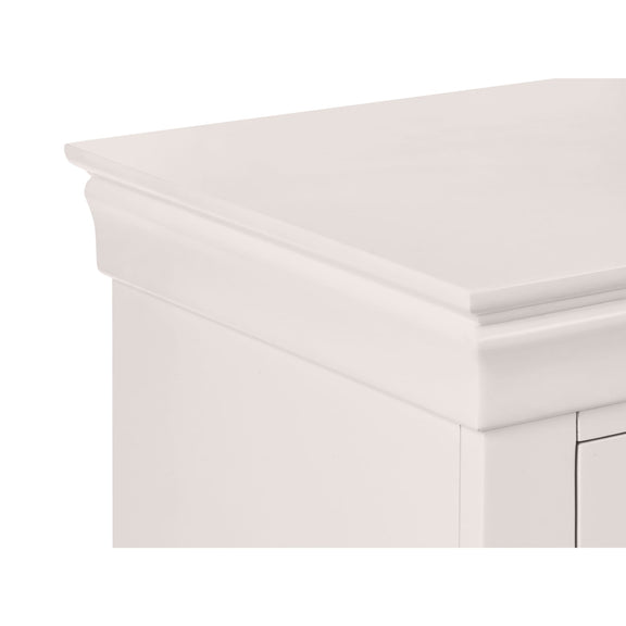 White cabinet with a decorative trim on a white background