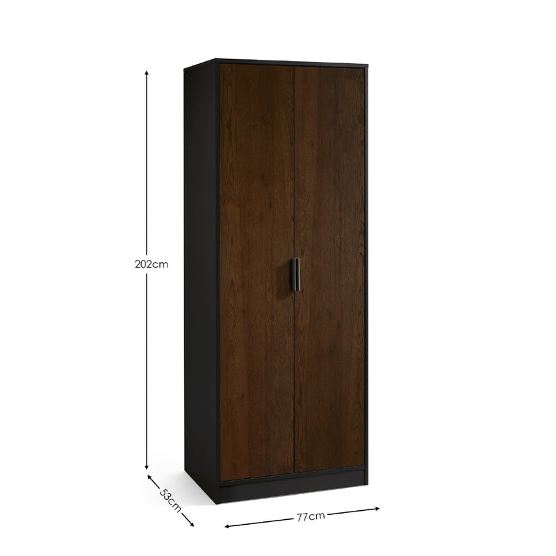 Wooden wardrobe with dimensions on a white background