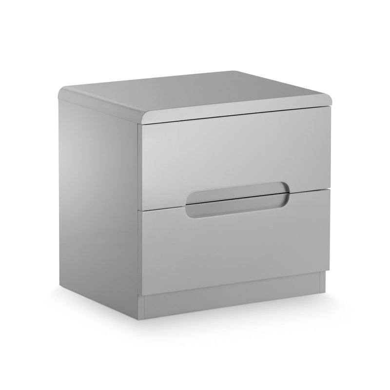 Gray nightstand with a drawer on a white background