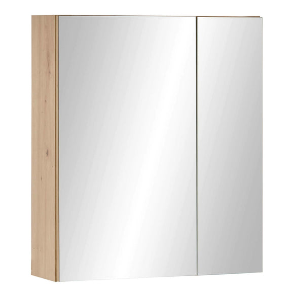 Corner cabinet with wooden frame and large mirror doors on a white background