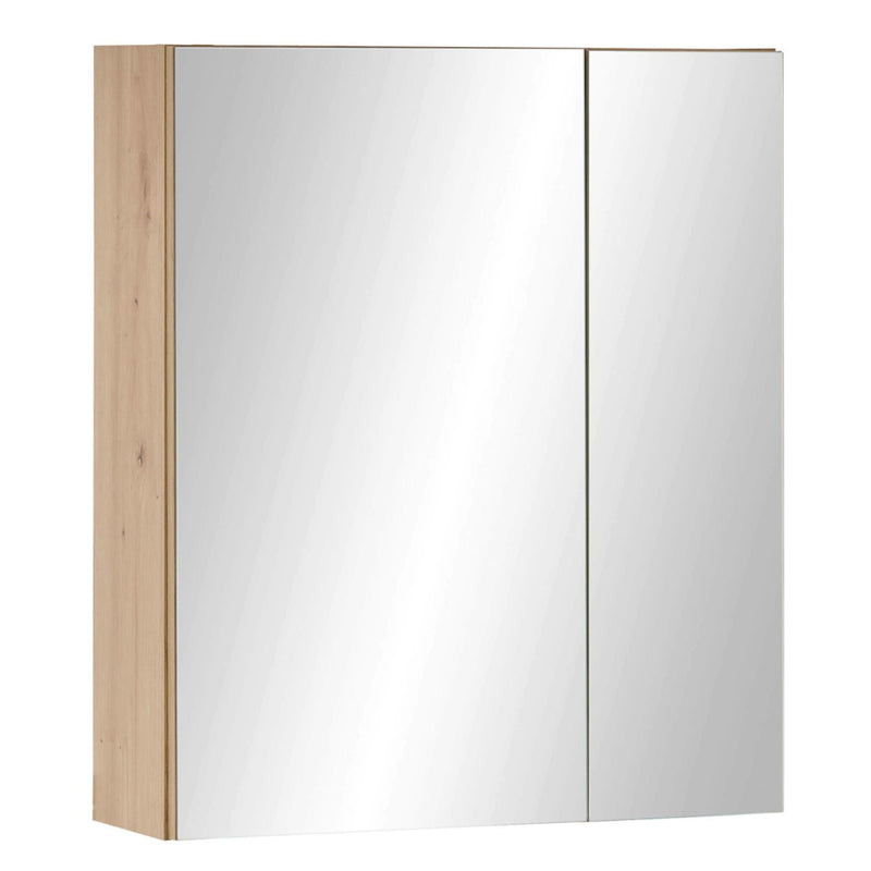 Corner cabinet with wooden frame and large mirror doors on a white background