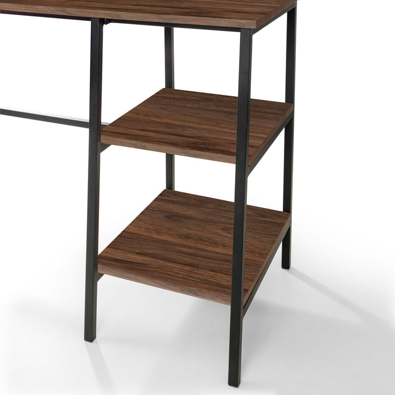 Wooden shelf with black metal legs on a white background