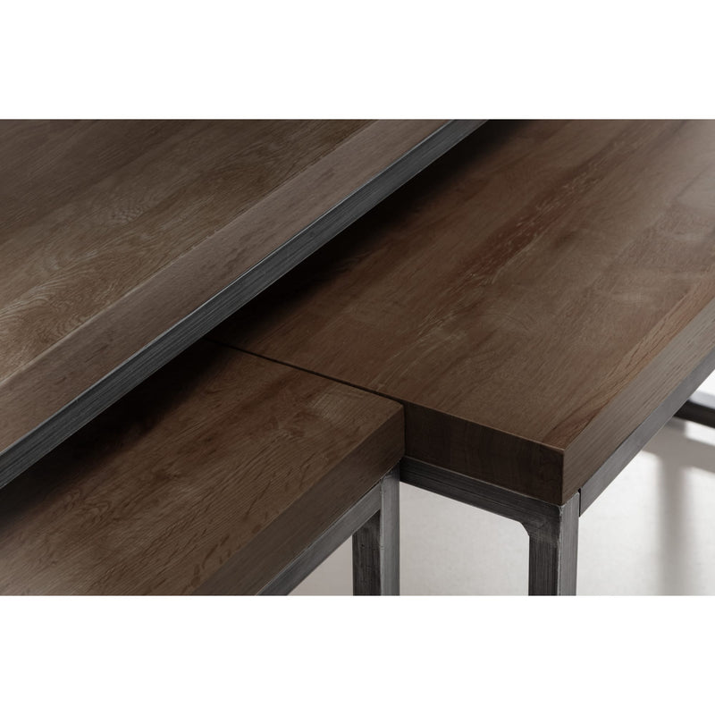 Wooden table with metal legs on a white background