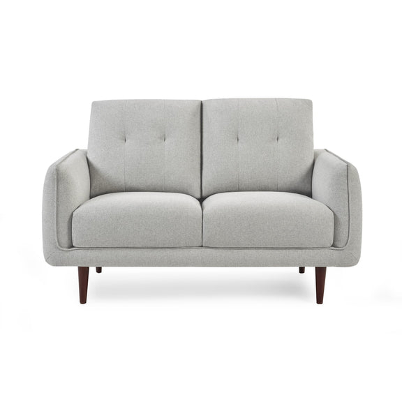 Gray sofa with wooden legs on a white background