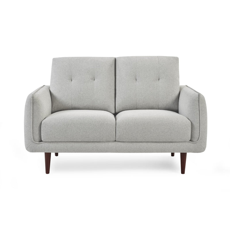 Gray sofa with wooden legs on a white background