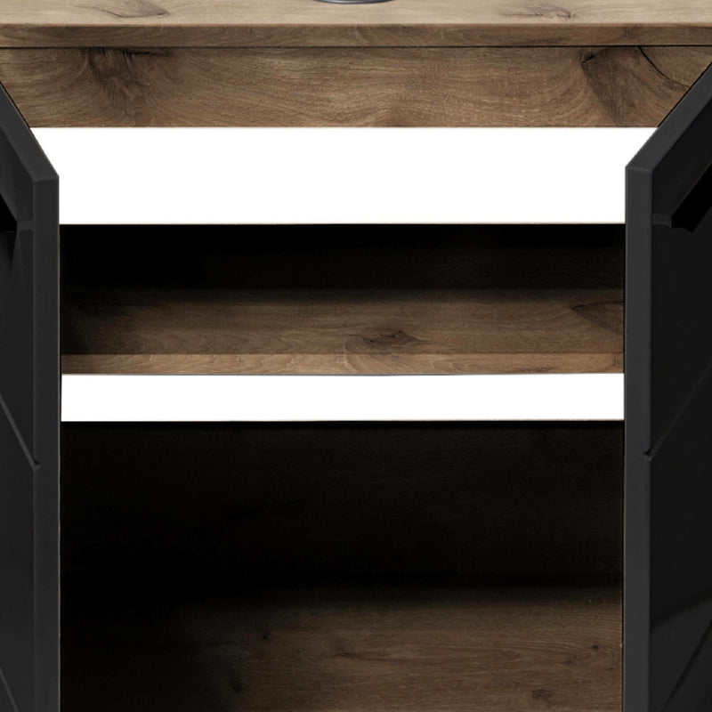 Wooden desk with black metal frame