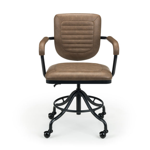 Brown office chair with black metal base on a white background