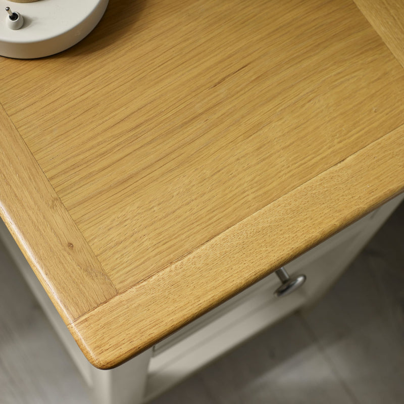 Close-up of oak effect wooden tabletop with natural wood grain finish