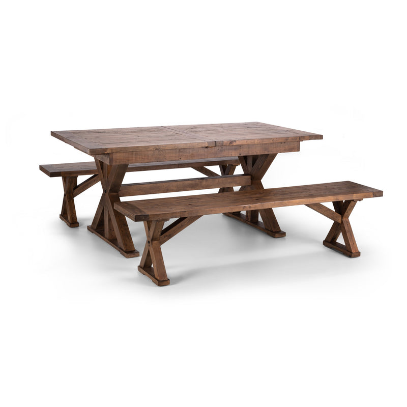 Wooden picnic table with benches on a white background