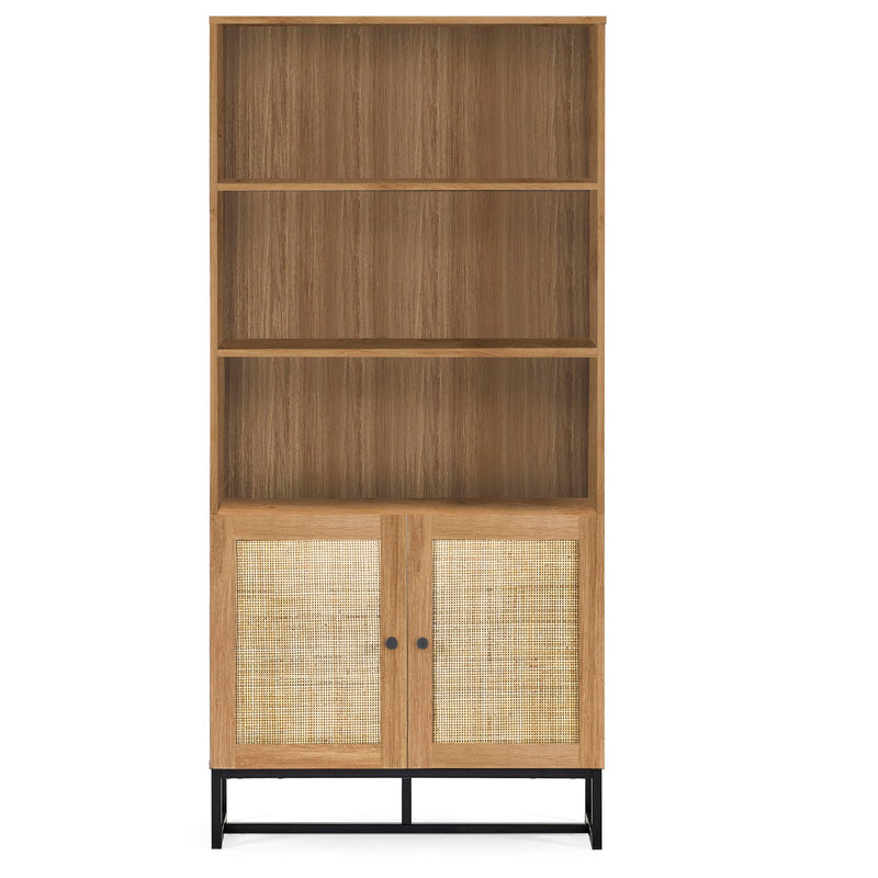 Wooden cabinet with wicker doors on a white background